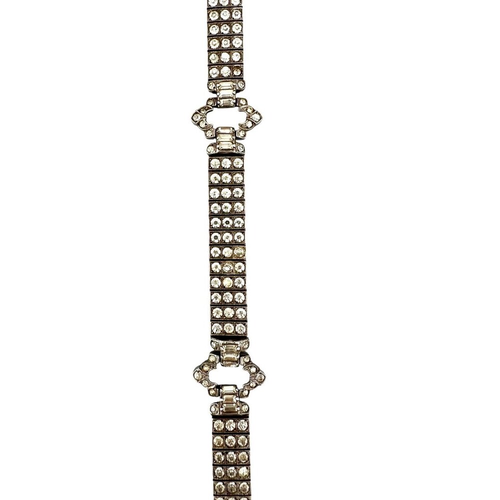 Antique Art Deco Sterling Silver Rhinestone Flexible Bracelet 7"L - Picture 3 of 10